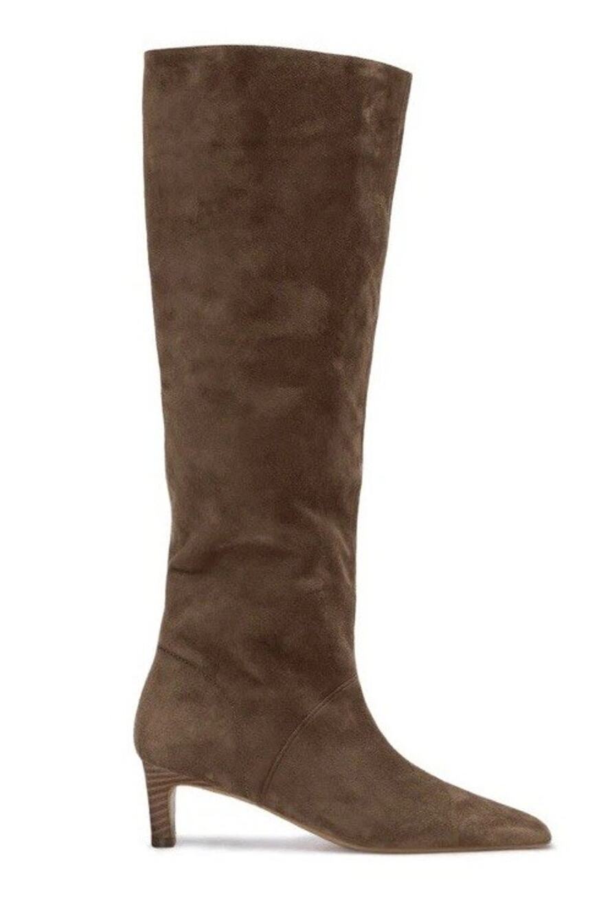 Coutgo Womens Knee High Boots Pointed Toe Kitten Heel Chocolate Size 8